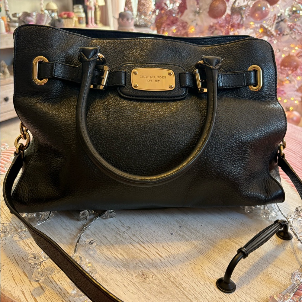 Michael Kors Black Leather Handbag with shoulder strap..